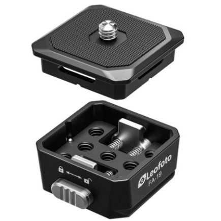 Leofoto FA-19 Adaptér sánok (hot/cold shoe) — Systém QR doštičky pre dlhý objektív